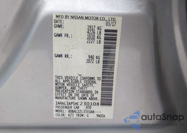 1N4AL3AP5HC230108: 43564674