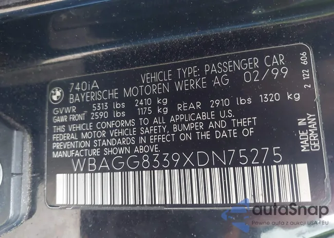 WBAGG8339XDN75275: 43564686