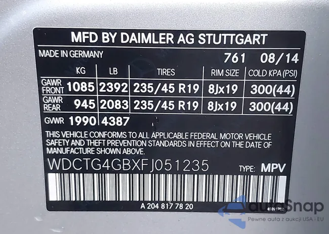 WDCTG4GBXFJ051235: 43564701