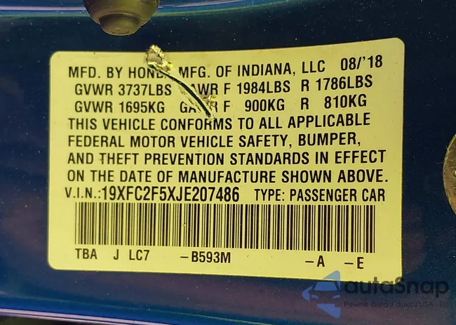 19XFC2F5XJE207486: 43564749