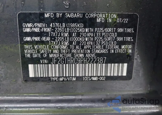 JF2GTHRC9PH222387: 43564110