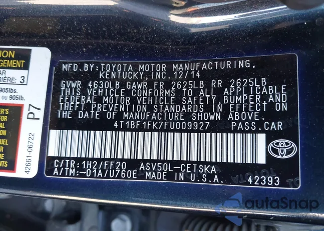 4T1BF1FK7FU009927: 43564161