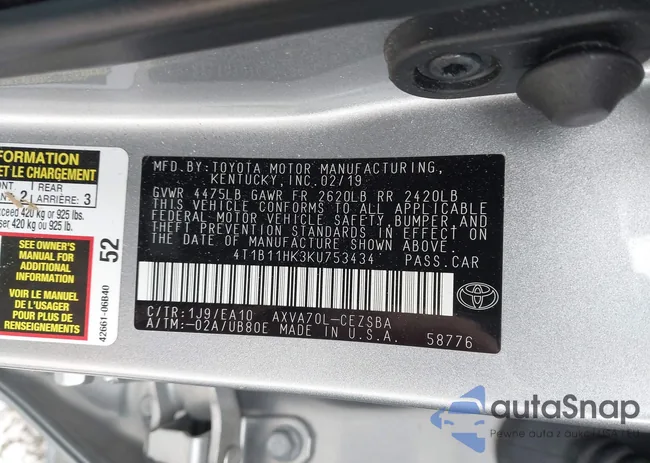 4T1B11HK3KU753434: 43564194