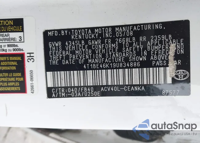 4T1BE46K19U834886: 43564339