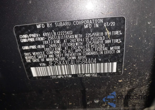 JF2SKAXC4LH584404: 43565402