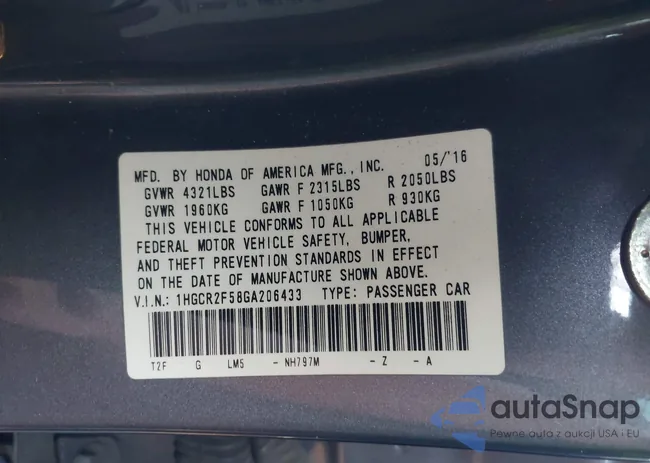 1HGCR2F58GA206433: 43565497