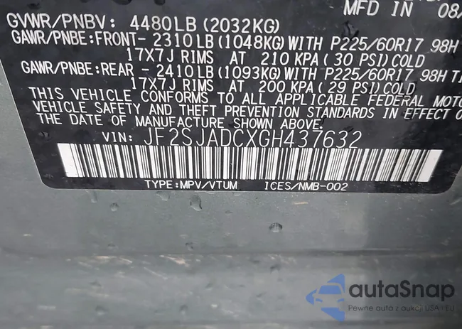 JF2SJADCXGH437632: 43565525