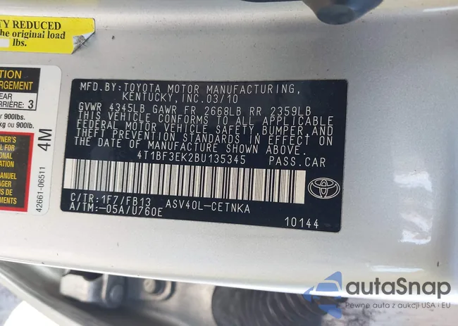 4T1BF3EK2BU135345: 43565561