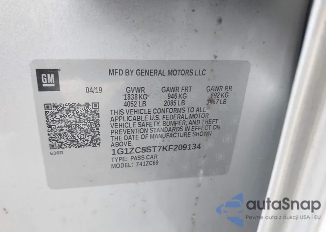 1G1ZC5ST7KF209134: 43565684