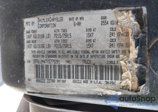 1B7GL2AX7YS775201: 43564965