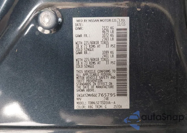 5N1AT2MV6GC765795: 43565000