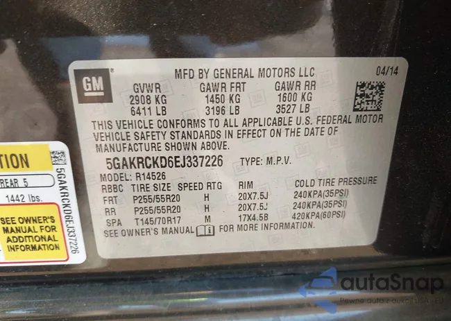 5GAKRCKD6EJ337226: 43565016