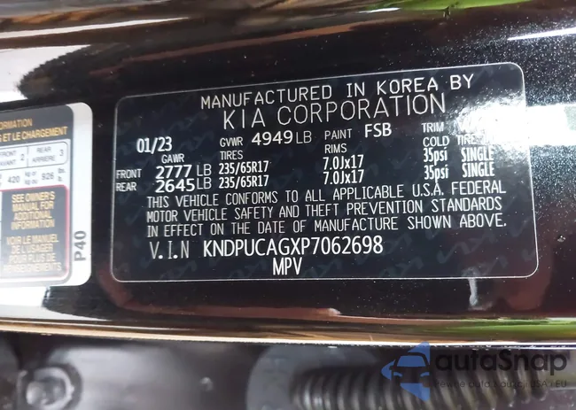 KNDPUCAGXP7062698: 43565017