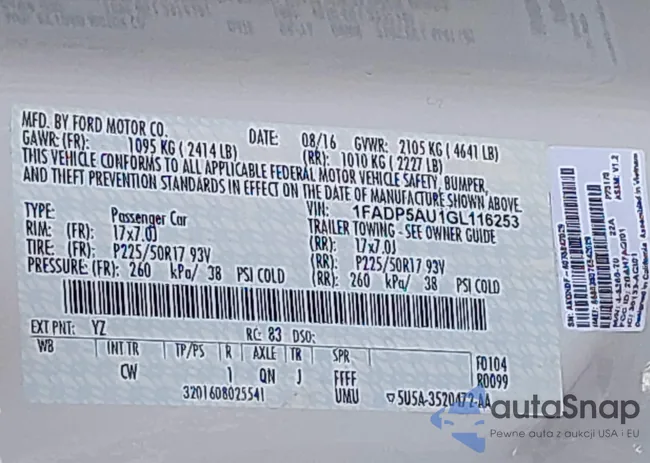 1FADP5AU1GL116253: 43565068