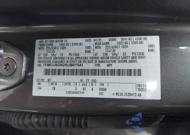 1FMCU9GN2SUB01541: 43565154