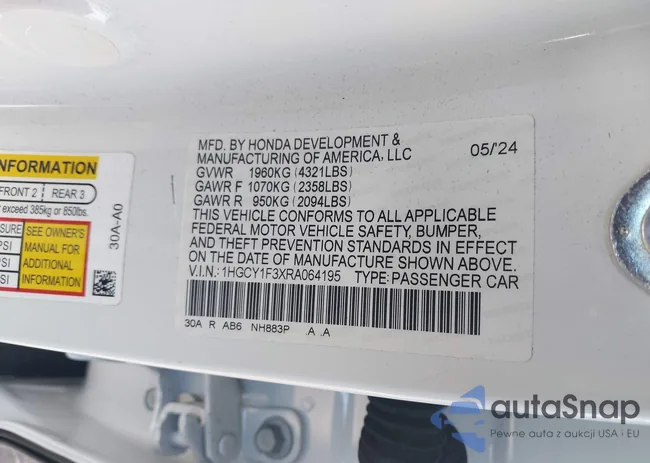 1HGCY1F3XRA064195: 43565352