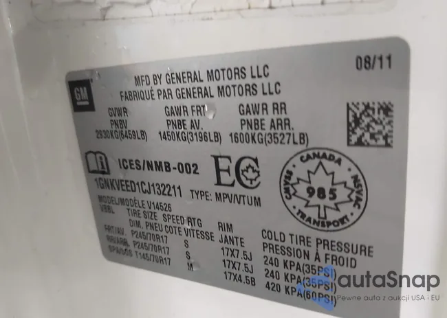 1GNKVEED1CJ132211: 43566579