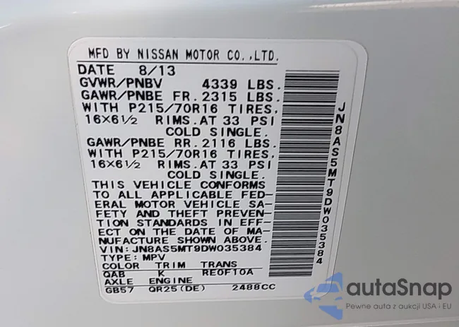 JN8AS5MT9DW035384: 43566783