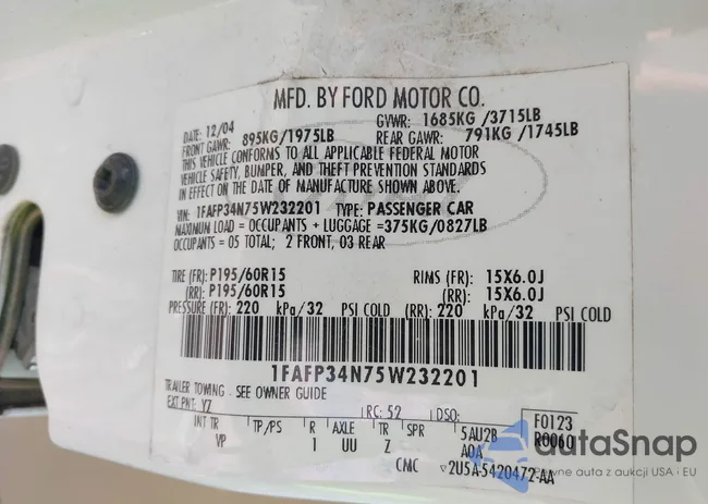 1FAFP34N75W232201: 43566213