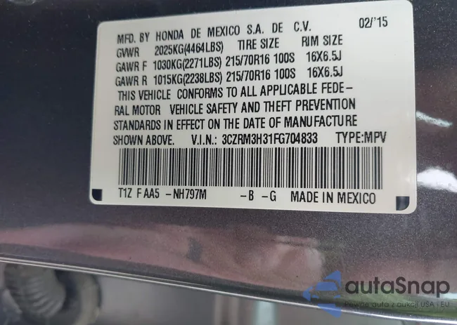 3CZRM3H31FG704833: 43567555