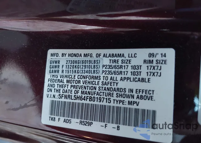 5FNRL5H64FB019715: 43567699