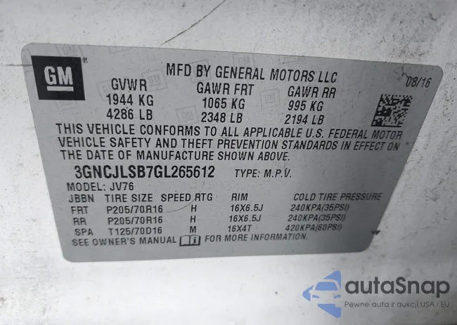 3GNCJLSB7GL265612: 43567712