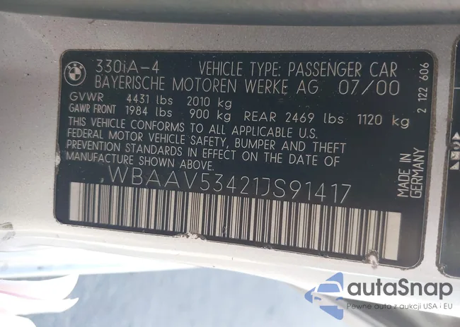 WBAAV53421JS91417: 43567041