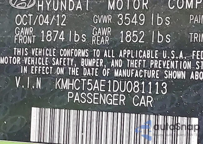 KMHCT5AE1DU081113: 43567059