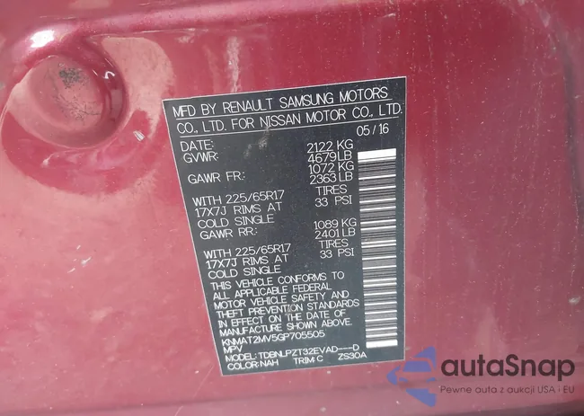 KNMAT2MV5GP705505: 43567100