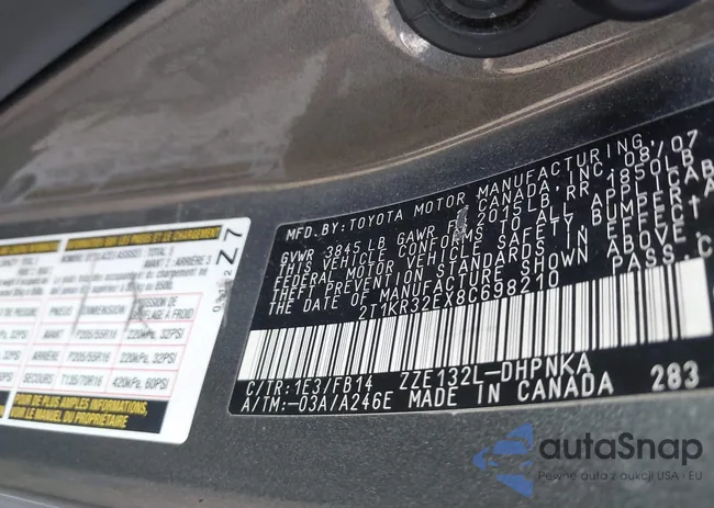 2T1KR32EX8C698210: 43567103