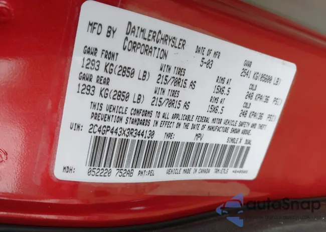 2C4GP443X3R344130: 43568589