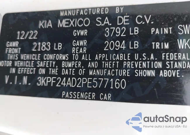 3KPF24AD2PE577160: 43568642