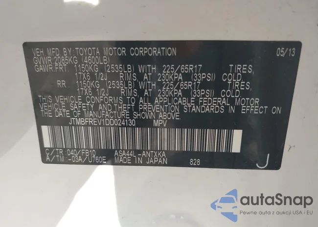 JTMBFREV1DD024130: 43568673