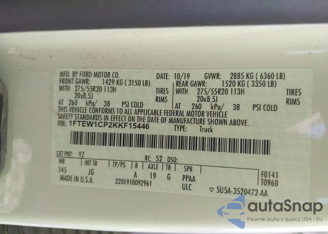 1FTEW1CP2KKF15446: 43568766