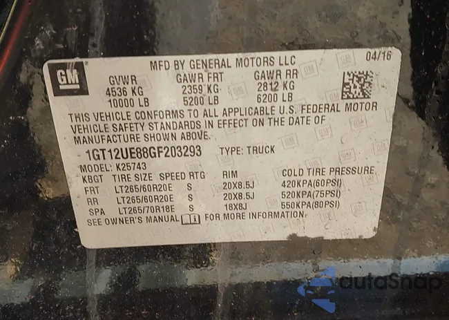 1GT12UE88GF203293: 43568786