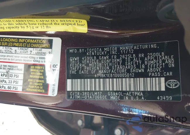 4T1BK1EB1DU005012: 43567951