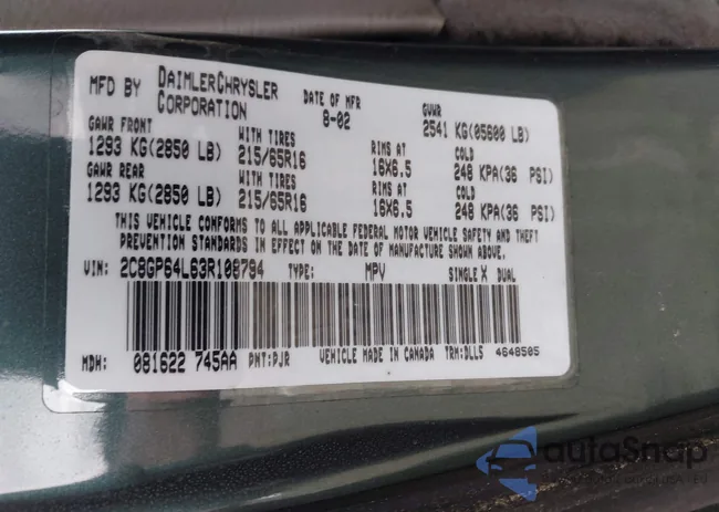 2C8GP64L63R108794: 43568102