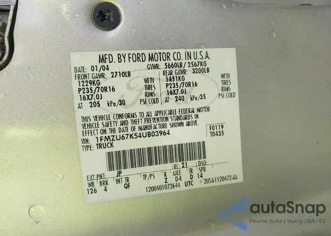 1FMZU67K54UB03964: 43568163