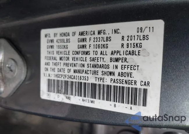 1HGCP2F34CA016353: 43568217