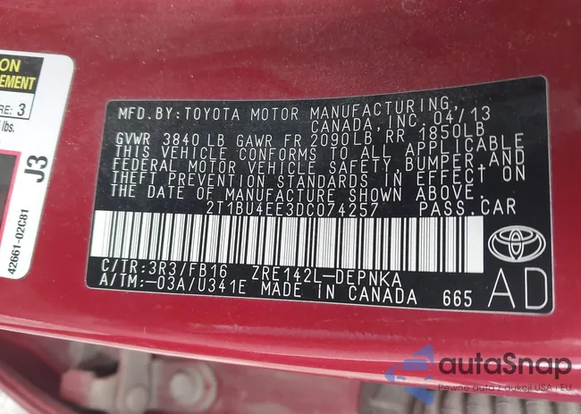 2T1BU4EE3DC074257: 43569671