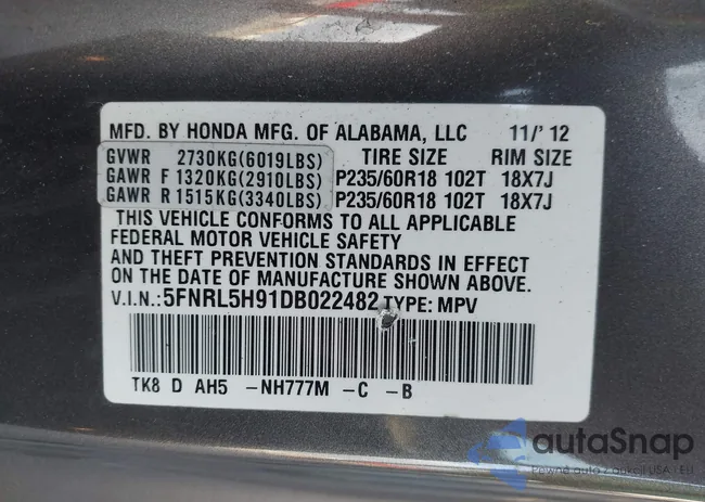 5FNRL5H91DB022482: 43569872