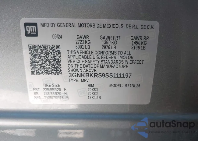 3GNKBKRS9SS111197: 43569084