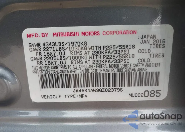 JA4AR4AW9GZ023796: 43569279
