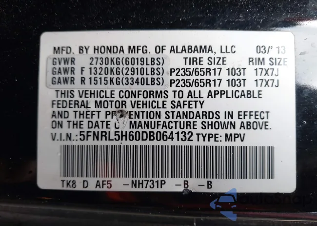 5FNRL5H60DB064132: 43570881