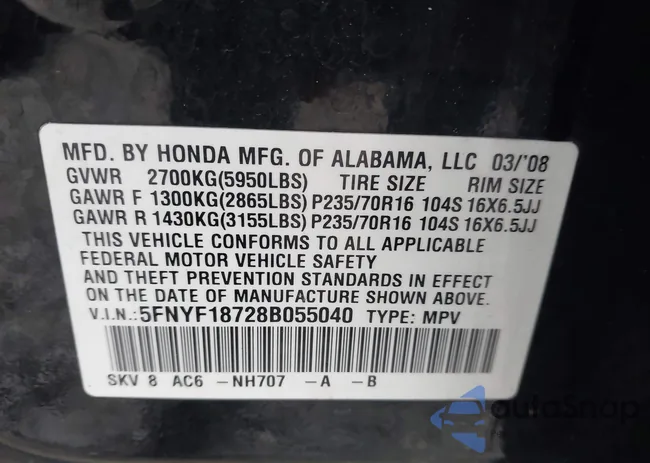 5FNYF18728B055040: 43570171