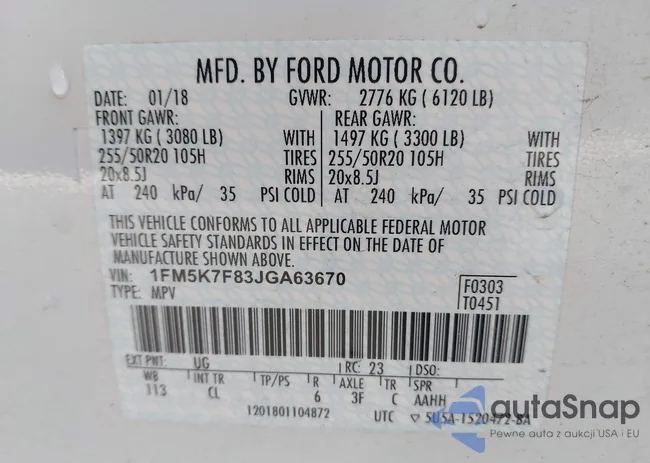 1FM5K7F83JGA63670: 43571374