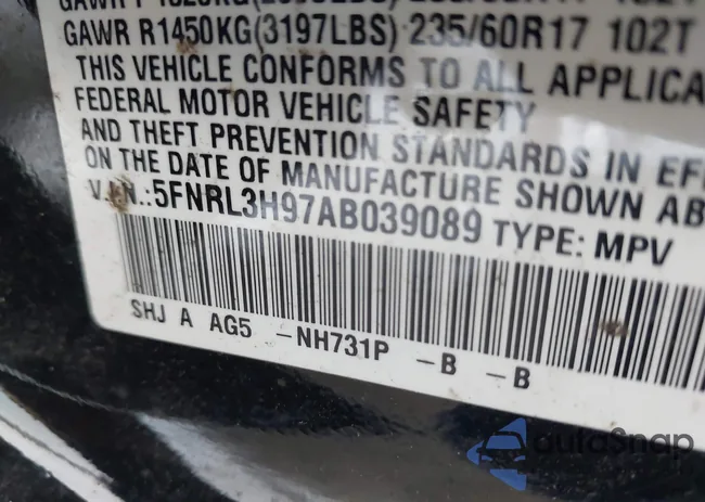 5FNRL3H97AB039089: 43571542