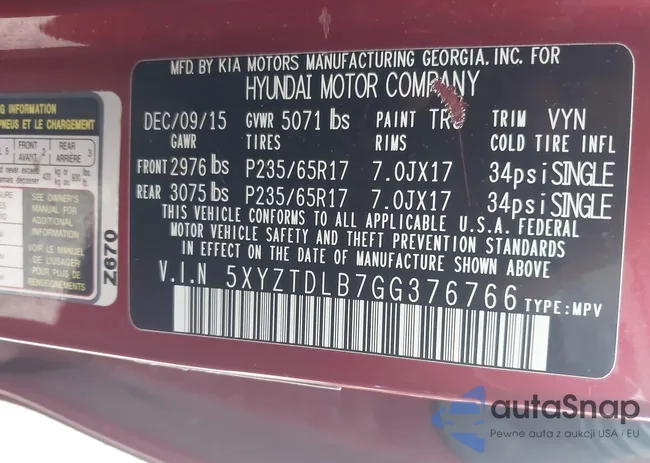 5XYZTDLB7GG376766: 43571749