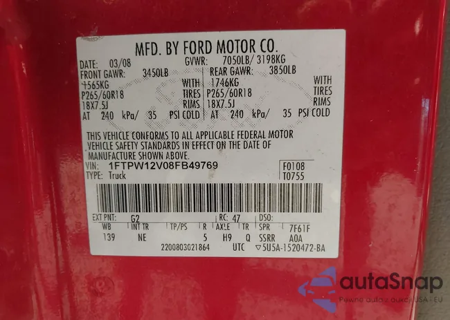 1FTPW12V08FB49769: 43571865