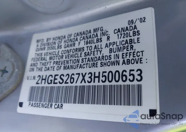 2HGES267X3H500653: 43571870
